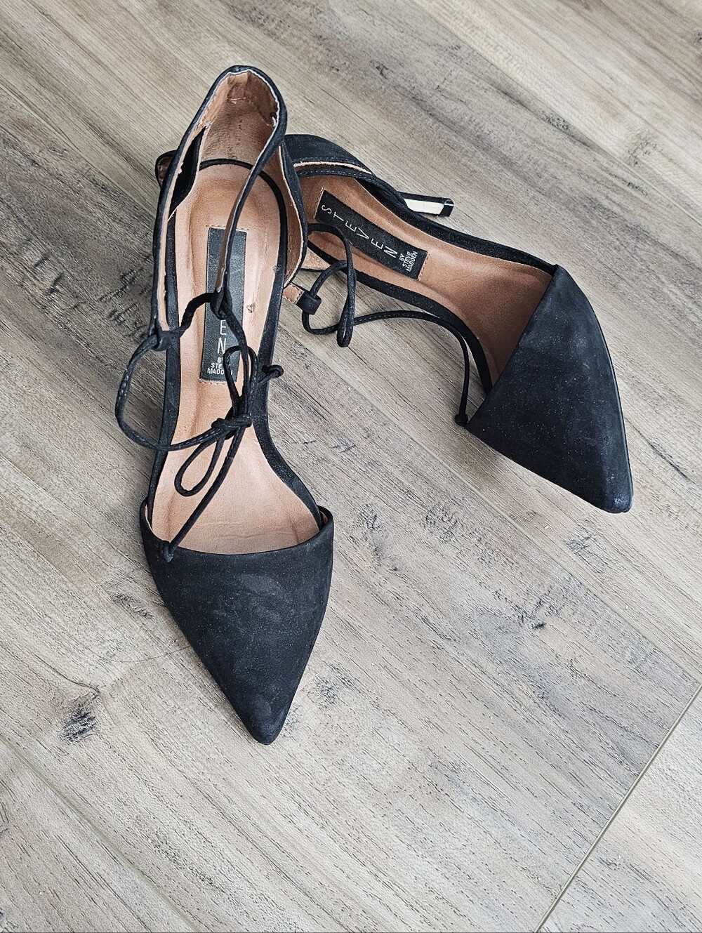 Steven Madden  Black Pointed-Toe Lace-Up Heels
